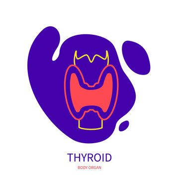 Thyroid gland endocrine system body organ outline icon on abstract geometric splash. Human anatomy medical symbol. Vector illustration.