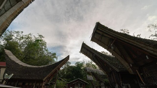 North Toraja, South Sulawesi, Indonesia - Hyper Time Lapse View of Kete Kesu - Oldest Traditional Ancient Village Tongkonan