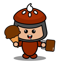 Fototapeta premium vector cartoon character doodle cake pie cute mascot costume holding ice cream and chocolate glass