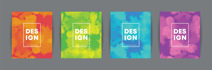 Set of abstract watercolor or dyeing effect background in 2 colors combination. Trendy colors background collection for book covers, posters, flyers, magazines or invitations. Vector illustration.