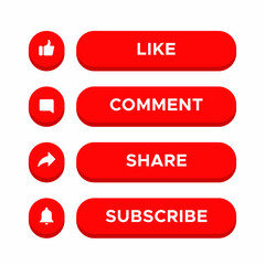 Like, Comment, Share and Subscribe Icon Vector on 3d Button