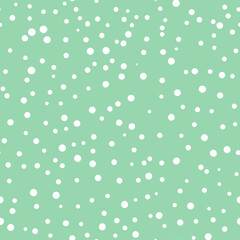 Abstract hand drown polka dots background. Green dotted seamless pattern with white circles. Template design for invitation, poster, card, flyer, textile, fabric