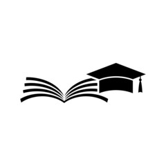 Graduation cap with book simple icon isolated on white background