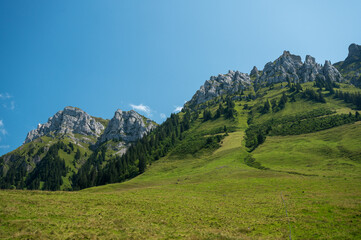Naklejka premium view of Trogenhorn and Hohgant in Emmental seen from Innereriz