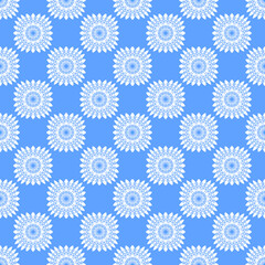 Winter seamless pattern with white snowflakes on blue background. Vector illustration for fabric, textile wallpaper, posters, gift wrapping paper. Christmas vector illustration. Falling snow