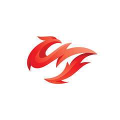 Abstract Bird and Fire Flame Phoenix Logo Icon