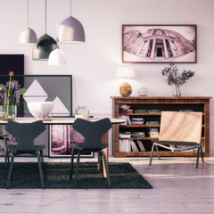 Living Room with Modern Table Set (detail) - 3D Visualization