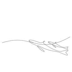 Whales on sea line drawing vector illustration