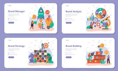 Brand management web banner or landing page set. Manager developing
