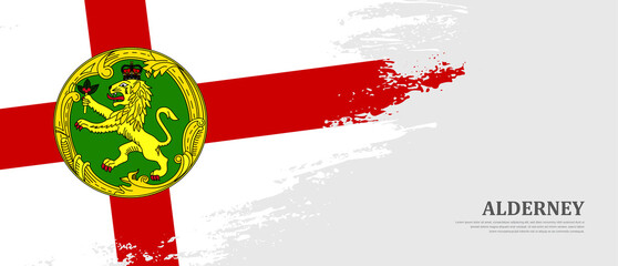 National flag of Alderney with textured brush flag. Artistic hand drawn brush flag banner background