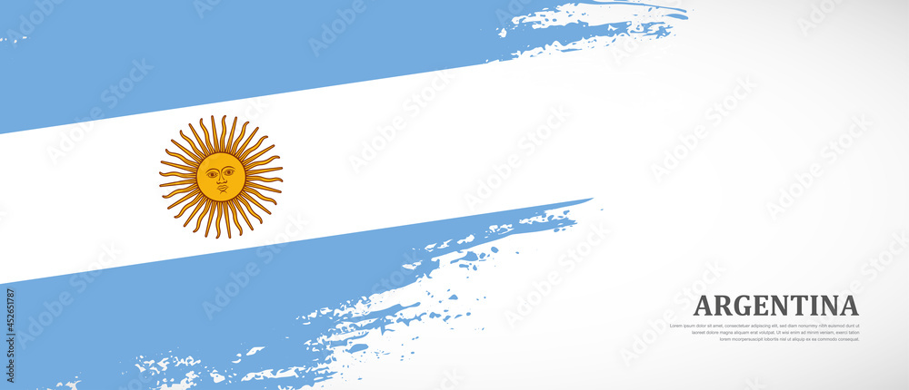 Wall mural national flag of argentina with textured brush flag. artistic hand drawn brush flag banner backgroun