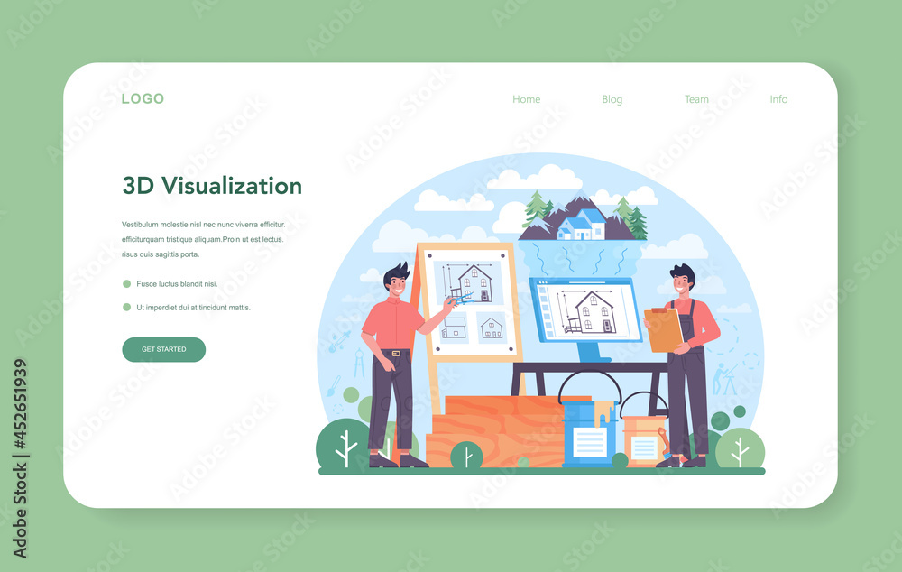 Poster architecture web banner or landing page. idea of building project