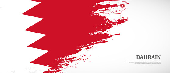 National flag of Bahrain with textured brush flag. Artistic hand drawn brush flag banner background