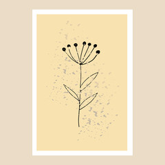 abstract poster with flower. monochrome, minimalistic, trendy, retro. wall decor, art prints. doodle hand drawn.