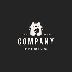 cat leaf natural hipster vintage logo vector icon illustration