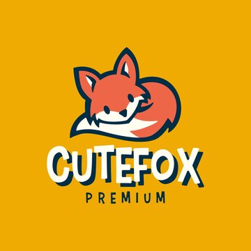 cute fox little baby cartoon retro logo vector icon illustration