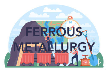 Obraz premium Ferrous metallurgy typographic header. Steel or metal extracting