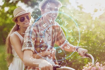 Horoscope astrology zodiac illustration with young woman