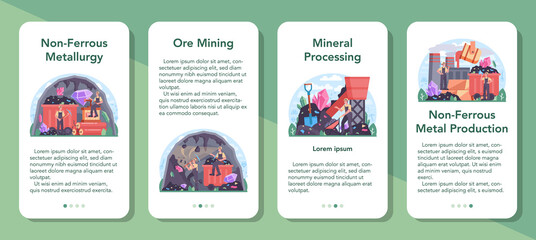 Obraz premium Nonferrous metallurgy mobile application banner set. Ore extracting