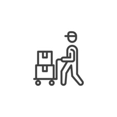 Delivery man with boxes line icon