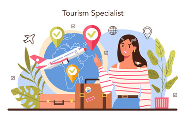 Tourism specialist concept. Travel agent selling tour, cruise, airway