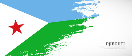 National flag of Djibouti with textured brush flag. Artistic hand drawn brush flag banner background