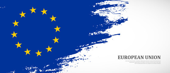 National flag of European Union with textured brush flag. Artistic hand drawn brush flag banner background