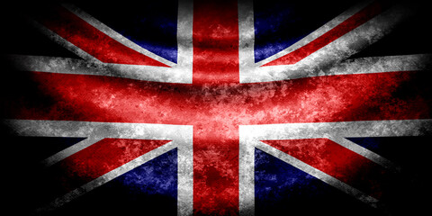 Great Britain dark wavy flag in grunge style with darkened edges. Aged texture