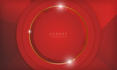 Abstract gold lines circle luxury effect on red background.