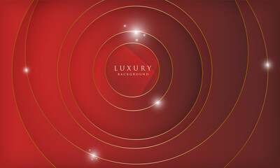 Abstract gold lines circle luxury effect on red background.