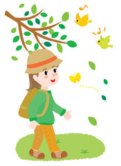 ハイキングをする女の子のイラスト