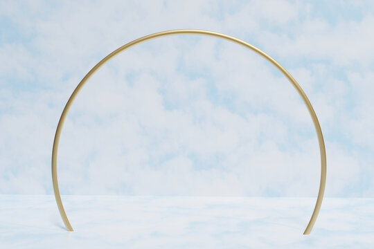 3d Render Of A Gold Ring Arch With A Cloudy Sky Scene Background