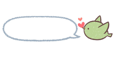 緑色の小鳥とハートと横長フキダシ