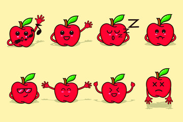 Set of red apple with emoticon character isolated vector illustration. apples with hand and face design use for mascot, education poster, banner, flyer, web icon