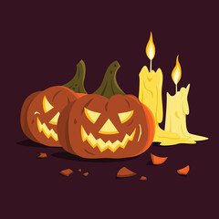 Fototapeta premium The Jack O'lantern and Candles for the Halloween Wallpaper.