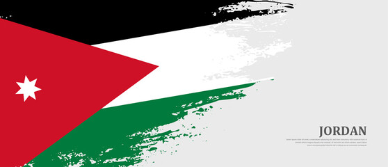 National flag of Jordan with textured brush flag. Artistic hand drawn brush flag banner background