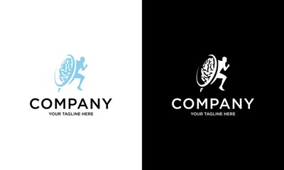 Brain Runner Logo Vector Design. Athlete Running on the Brain vector Template Design.
