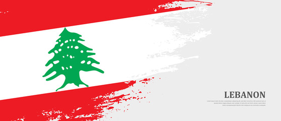 National flag of Lebanon with textured brush flag. Artistic hand drawn brush flag banner background