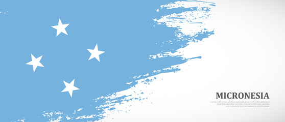 National flag of Micronesia with textured brush flag. Artistic hand drawn brush flag banner background