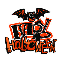 Halloween poster.Hand drawn textured funky ink print.Perfect for invitations,banners,fabric, textile ,gift wrap,greeting card,apparel design