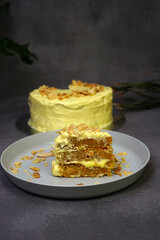 Cake with butter cream and almond