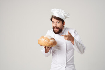 bearded man chef Cooking bakery light background