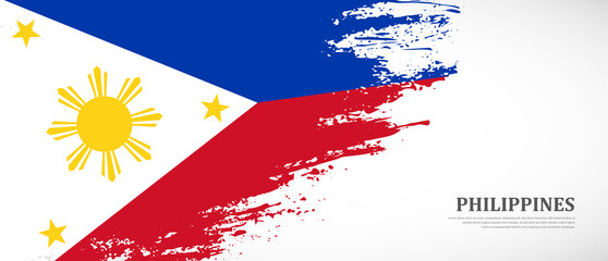 Obraz na płótnie Canvas National flag of Philippines with textured brush flag. Artistic hand drawn brush flag banner background