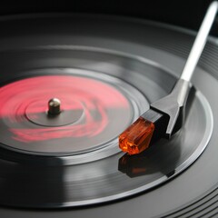 vinyl record in a turntable red