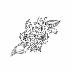 Vector in the style of a flower drawing or sketch, coloring with black and white flowers, postcard, poster.