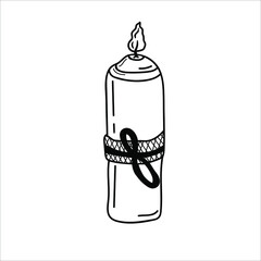 Hand drawn burning candle  in doodle style isolated on white background. Holiday celebration concept. Vector illustration