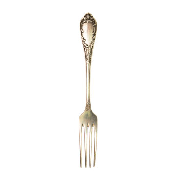 Old silver fork isolated on white background