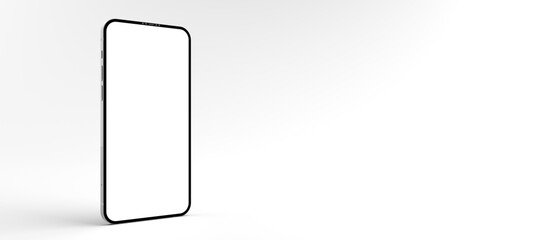 3D rendering of mockups Smartphone white screen on white floor, Mobile phone lay down on the ground. Smartphones white screen can be used for commercial advertising, Isolated on white background.