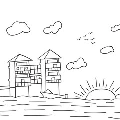 Summer vacation Resort on the sea Coloring book for kids