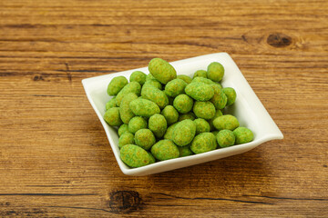 Spicy wasabi peanuts in the bowl